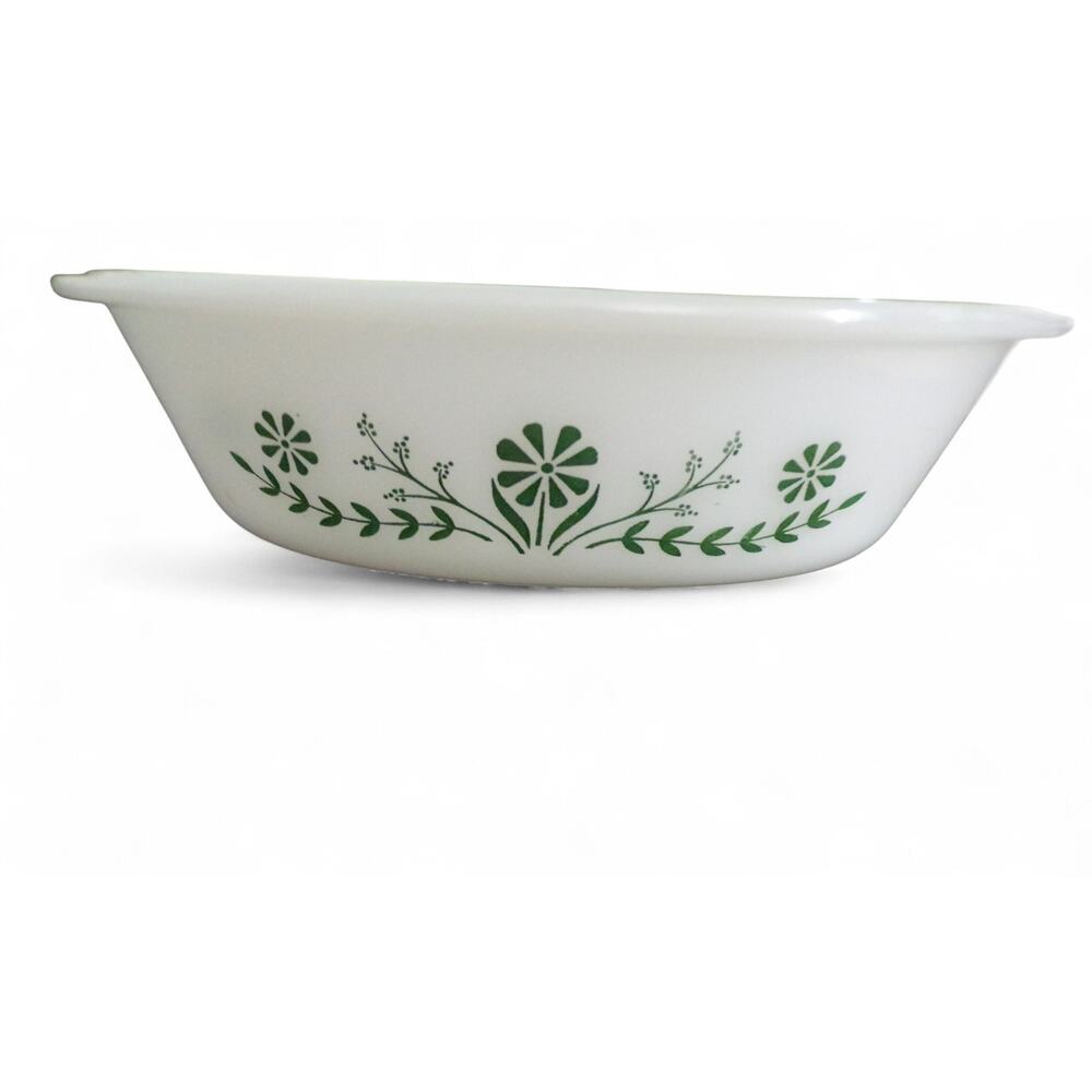 Vintage Glasbake 1 Quart Casserole Dish #J235 Green Daisy Milk Glass